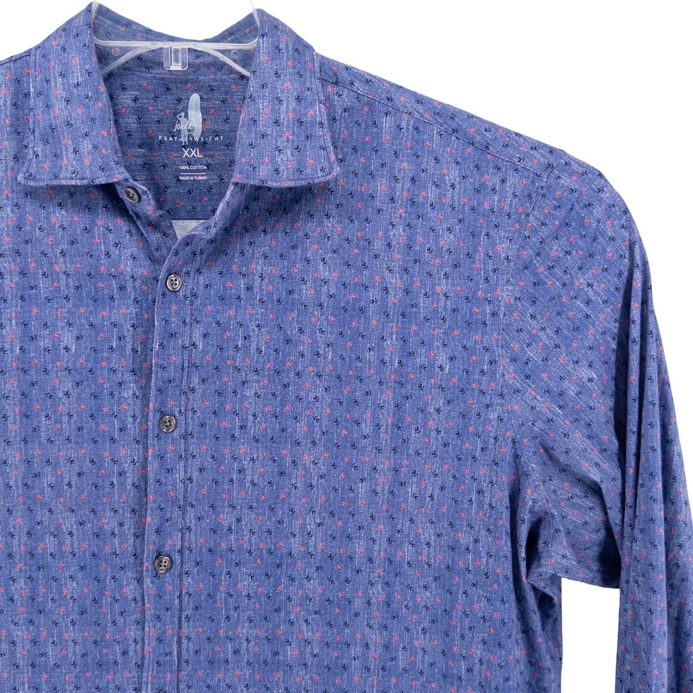 Johnnie-O Mens XXL Foley Featherweight Button-Up Blue Chambray Floral Flowers